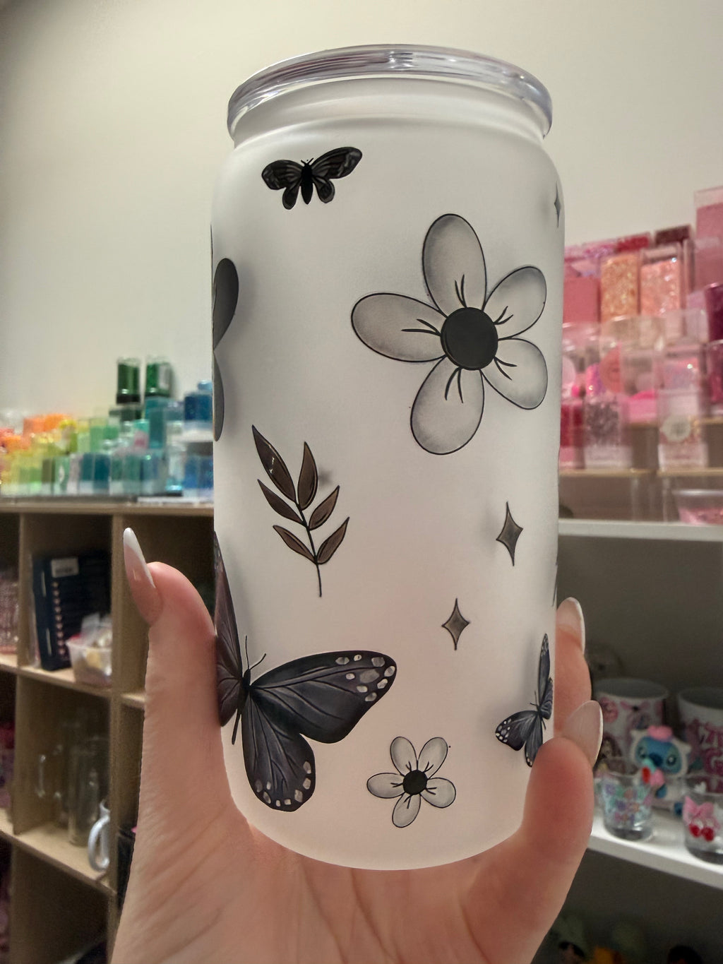FROSTED GLASS B&W Butterflies