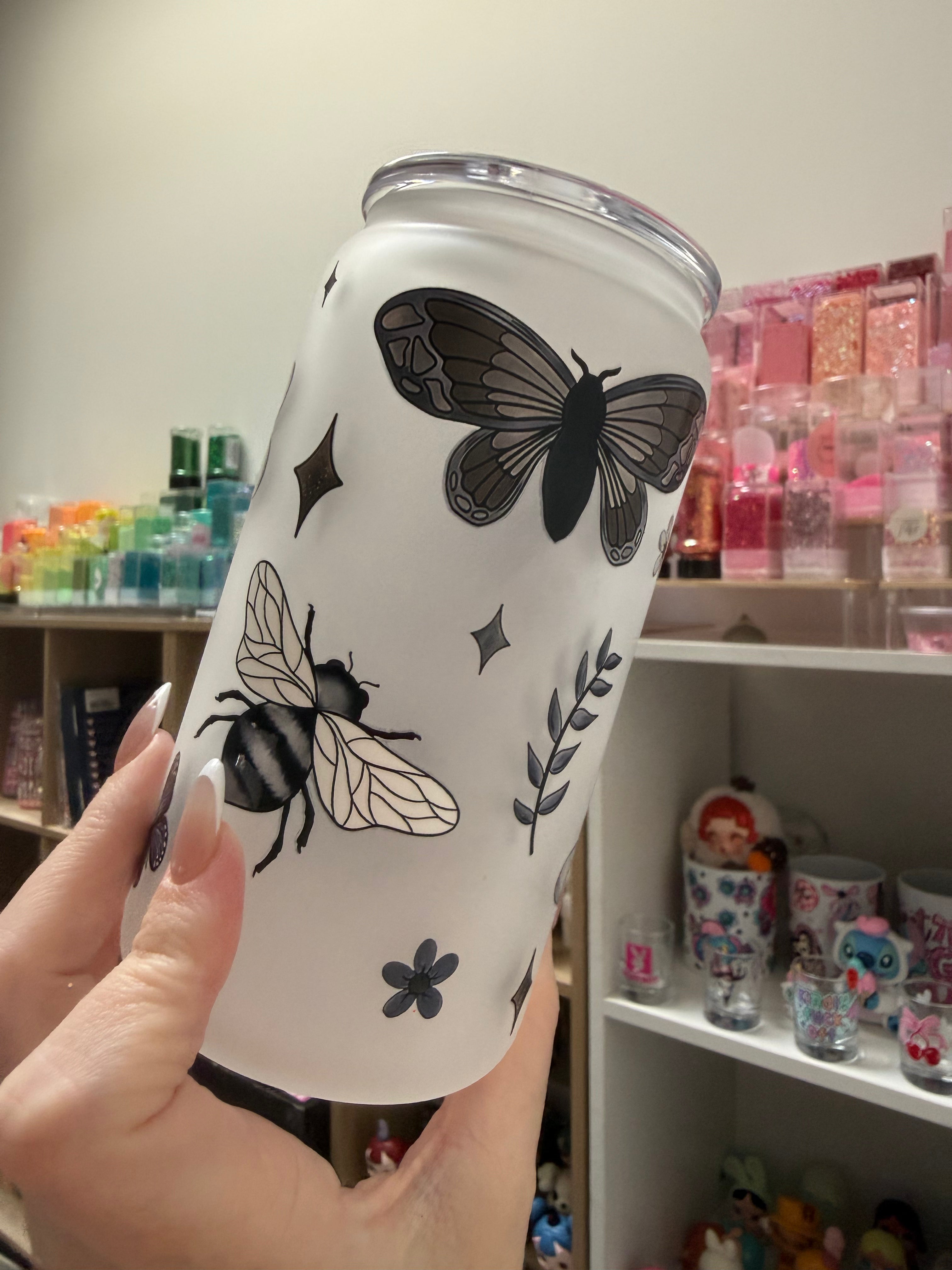 FROSTED GLASS B&W Butterflies