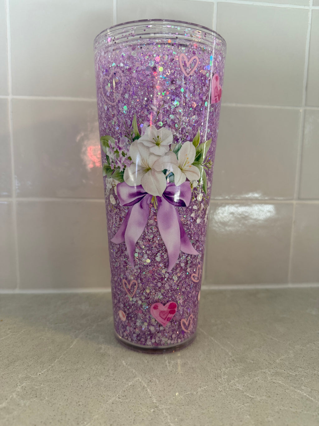 Sparkle flowers - purple 24oz acrylic