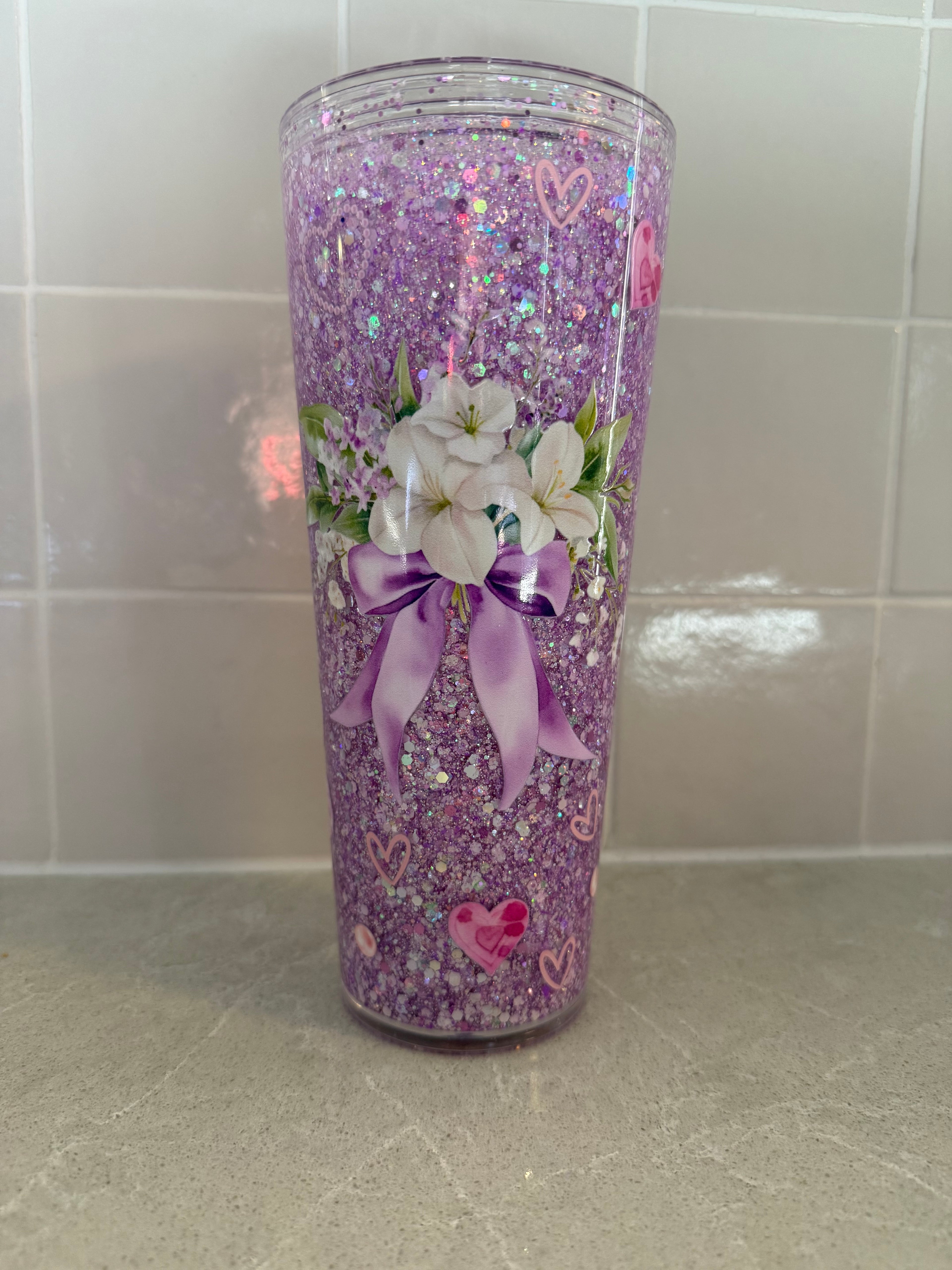 Sparkle flowers - purple 24oz acrylic