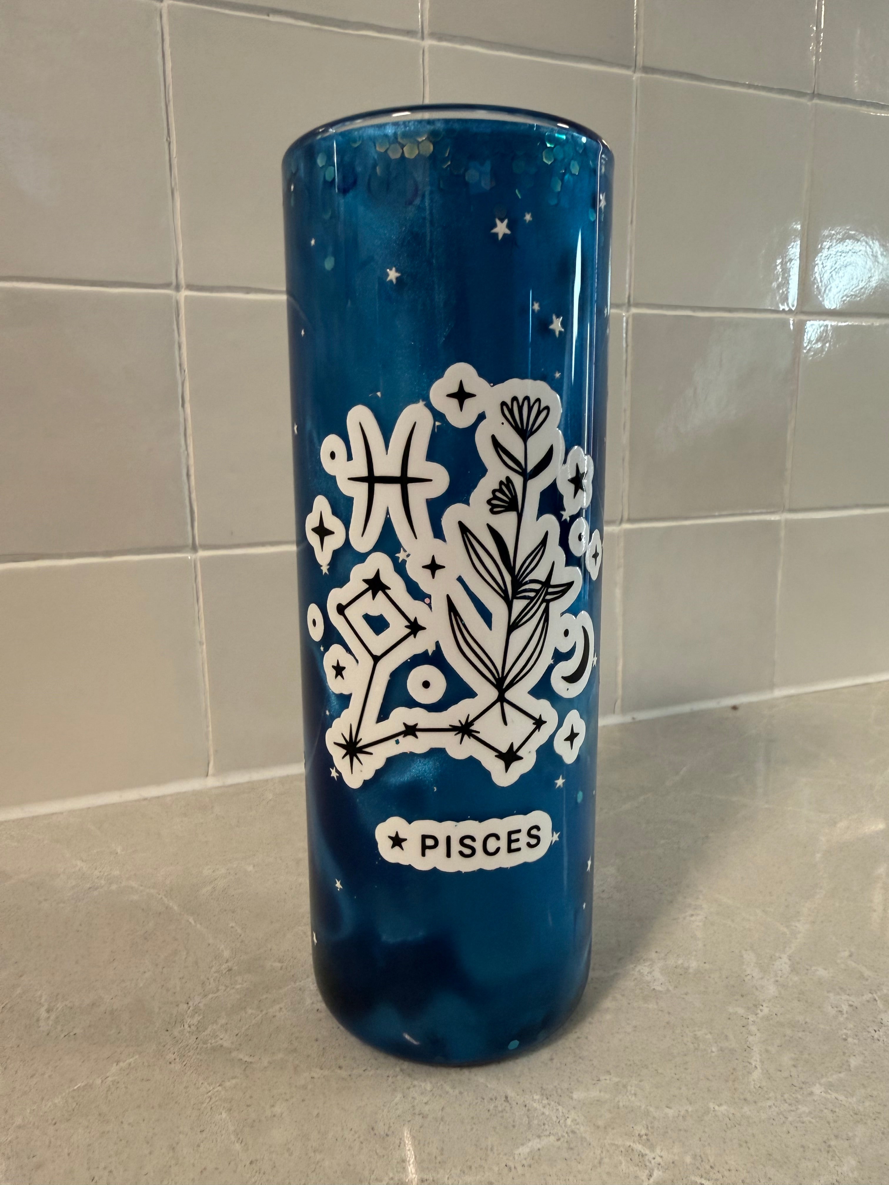 Pisces - navy waterfall - 25oz glass