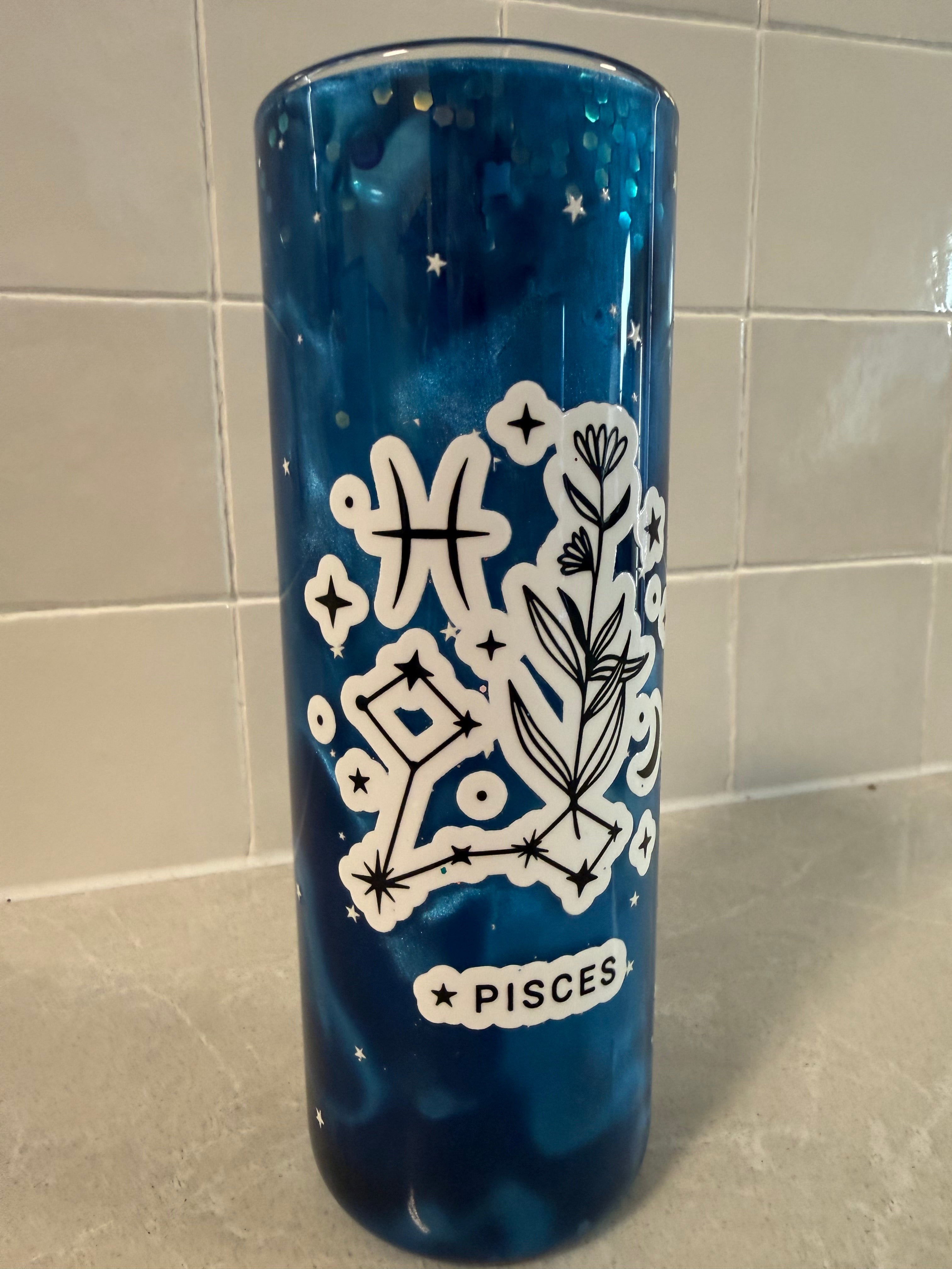 Pisces - navy waterfall - 25oz glass