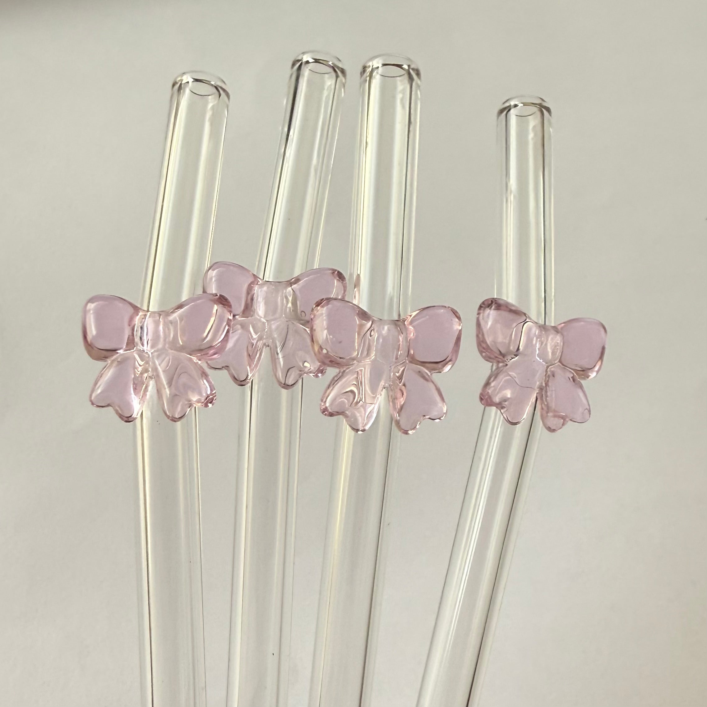Pink Bows - glass straw