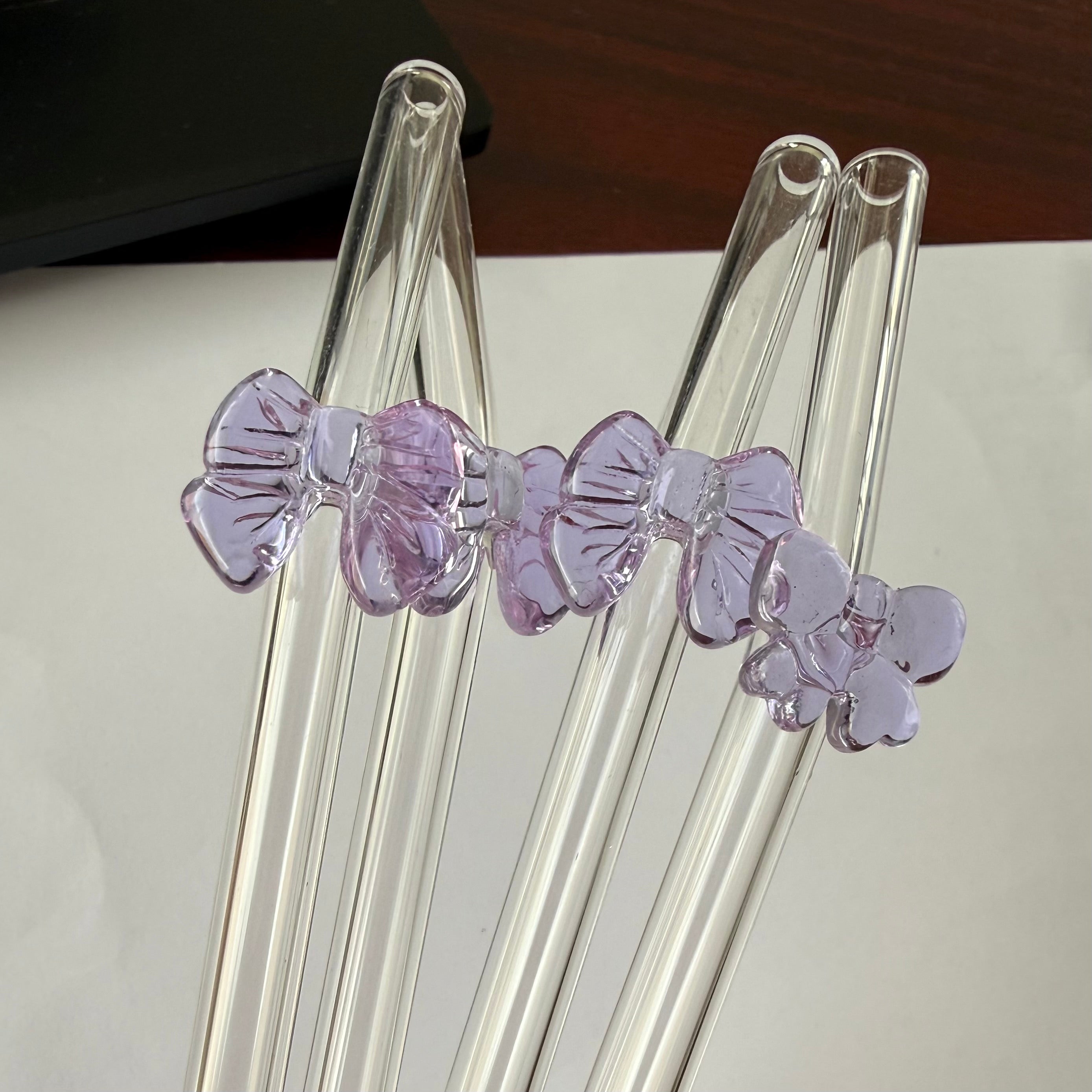 Purple bows - glass straw