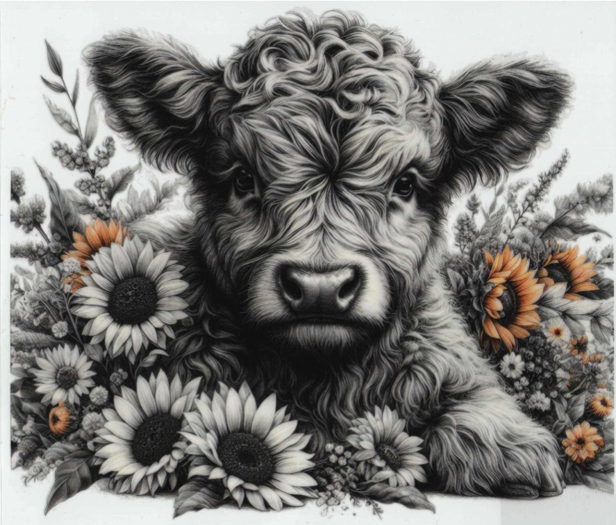 20oz Wrap - B&W Highland Cow