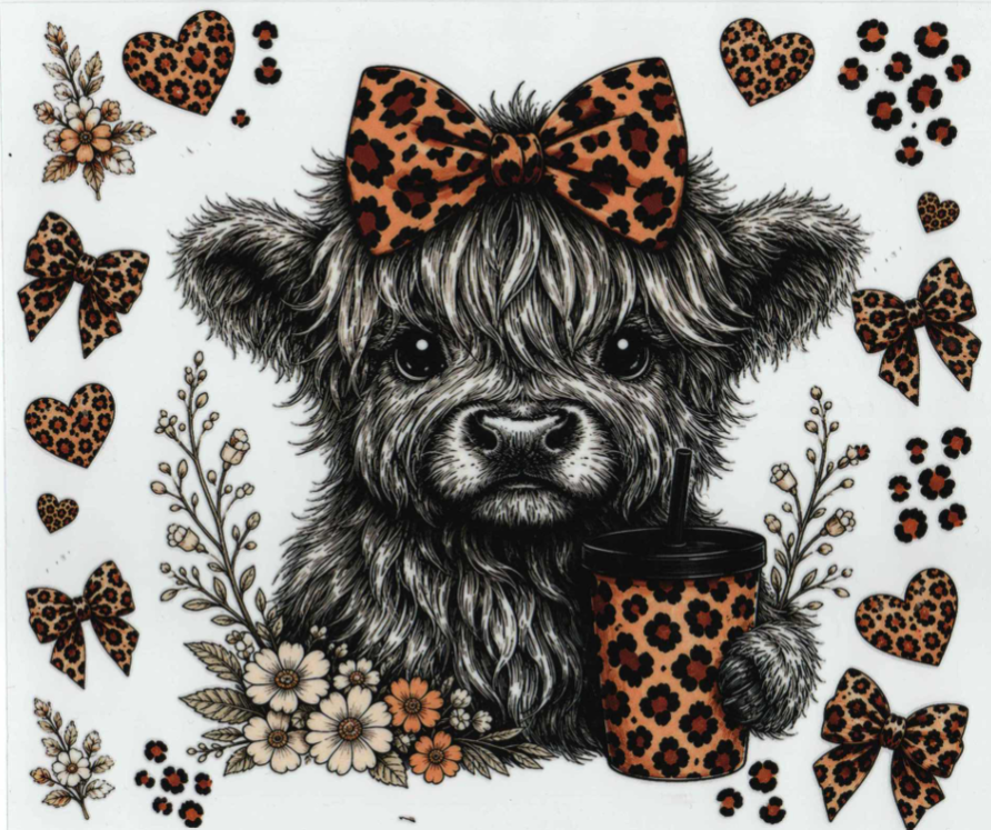 20oz Wrap - Highland Cow with Leopard